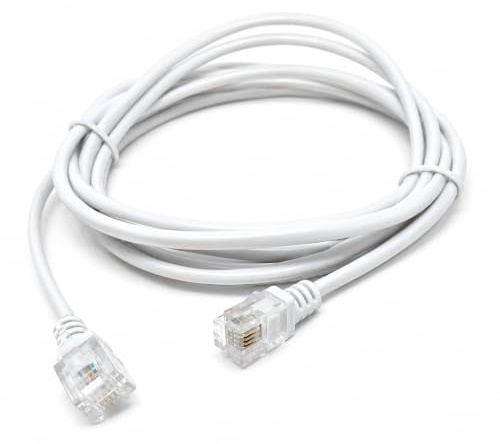 DRUT RJ11 to RJ11 ADSL 2 Modem Telephone Cable, 2m, White | High Speed Broadband, Transmits Data Up to 100 Mbits/sec, 26 AWG, Supports Analogue or Digital (DSL/ISDN), 6.5ft