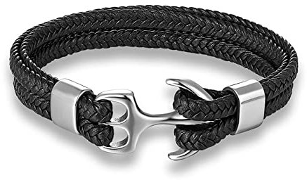 Bysonglezai Armband Herren Armbänder Armreif Damen Männer Geschenk Männer Anker Armband Gewebte Mehrschichtige Lederarmbänder Für Frauen Schwarz Sportschnalle Silberschwarz