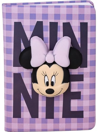 Minnie Mouse Squishy Heft - Notizbuch mit Weichem Einband - Mit Kariertem Druck und Minnie in 3D - Farbe Rosa und Lila - Hergestellt aus 80% Papier und 20% PU - Original Produkt in Spanien Designed