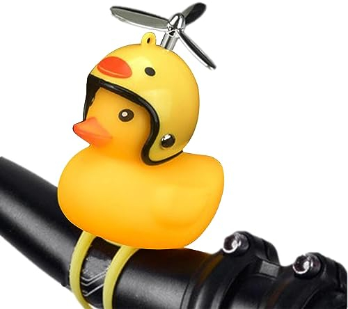 Vesone Ente Fahrrad Bell, Gummi Ente Fahrradklingel mit LED-Licht, niedlicher Propeller-Lenker Fahrrad Quietscheente Fahrradglocke Fahrradzubehör Gummi-Ente Spielzeug Auto Ornament für Kinder