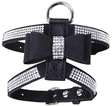 Eingelegtes Strass-Haustiergeschirr, Strass-Schleife, Kleines Und Mittelgroßes Hunde- Und Katzengeschirr, Verstellbares Hundegeschirr, Langlebiges Hundegeschirr Aus PU-Leder,Schwarz,M