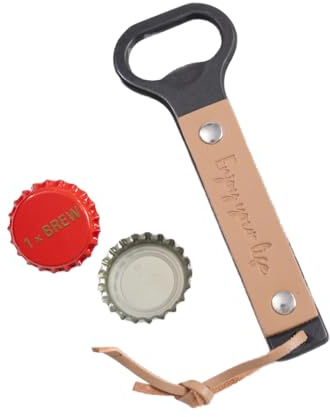 Abridor de botellas de cerveza forjado a mano, abridor de botellas de metal de hierro forjado hecho a mano, abridor de mango de cuero con acabado antiguo, regalos únicos de cerveza para hombres, él,
