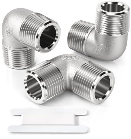 Bwintech 3 Pcs 90 Degree 1/2 Male to 1/2 Male BSP Thread Stainless Steel 304 Elbow Connector Pipe Fitting for Pipe Connecting Conversion