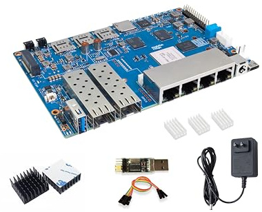Banana Pi BPI-R4 Wi-Fi 7 Wireless Dual-Band WiFi OpenWRT Router Board, with MediaTek MT7988A (Filogic 880) SoC, Support 2X 10GbE SFP and 4X GbE Gigabit Ethernet for NAS Smart Home Gateway