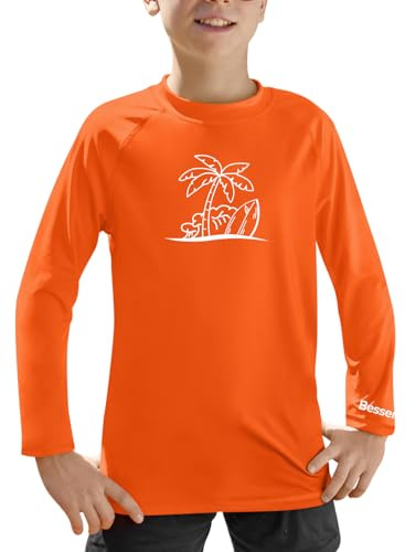 BesserBay barn UPF 50 UV skjorta solskydd långärmad rashguard 110-150, apelsin, 140