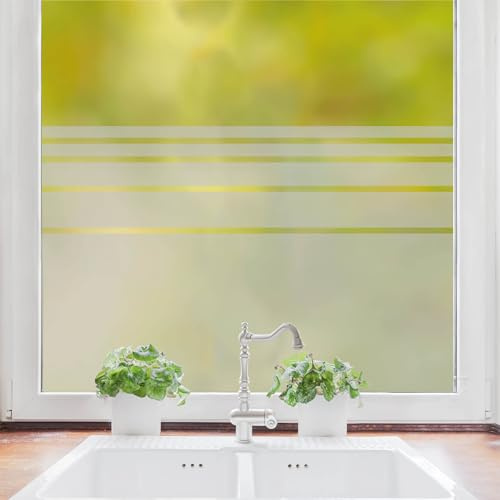 Sichtschutzfolie Wiederverwendbar waagerechte Streifen Fensterfolie Fensterdeko Milchglasfolie Sichtschutz, 120 cm hoch, 90 cm breit