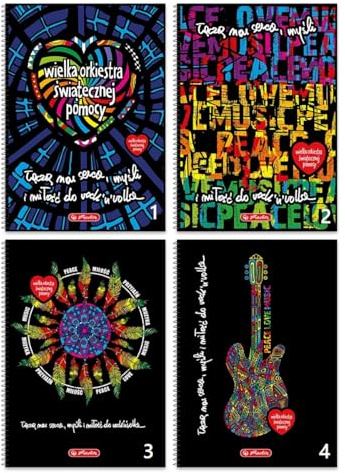 Herlitz Brulion auf Spirale A4 60 Blatt | Themenschulheft | Notes für Studium | Notizbuch zum Schreiben für Schüler | zum Erlernen der Kalligraphie | Vorbild zur Auswahl | WOZ, Pol'and'Rock Festival