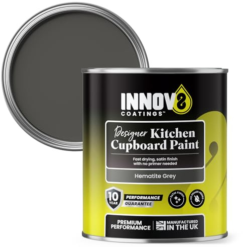 INNOV8 COATINGS DESIGNER KITCHEN CUPBOARD PAINT - DIY - NO PRIMER OR TOP COAT - SATIN Finish - 750 ml - Hematite Grey - Fast Dry - CABINET, FURNITURE, WOOD, MDF, PLASTIC & METAL