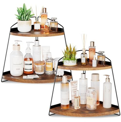 Puricon 2 Etagen Eck Organizer küchenregal Arbeitsplatte Organizer, Aufbewahrungsregal Etagere Badezimmer Kosmetik Organizer Halter Gewürzregal Eckregal für Badezimmer, Küche -2Braun