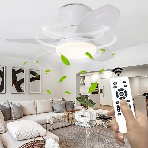 Ventilador Techo Con Luz Cuchillas Con Grano De Madera Regulable 6 Velocità, Ventilador De Techo Con Luz Y Mando Motor DC, Lampara Con Ventilador Techo Dormitorio Pequeño Memoria Con Temporizador