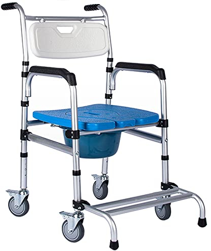 MaGiLL Toilettenrollstuhl, 4-in-1-Duschstuhl, rollender Transport-Toilettenstuhl mit Armlehnen für Senioren und Behinderte, Tragkraft 150 kg