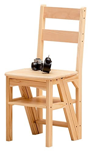 Klappbarer 4-Stufen-Leiterstuhl-Hocker, Umbau von Trittleitern/Treppenstühlen aus Holz, Faltbarer Heimbibliotheks-Aufstiegsleiterstuhl für Küche und Büro