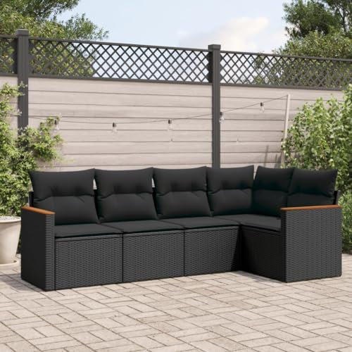 Homgoday Gartensofa-Set 5-teilig mit Kissen aus schwarzem Polyrattan, für den Außenbereich, Gartenmöbel-Set, Loungeset für den Garten, Outdoor-Sofas Type3225943