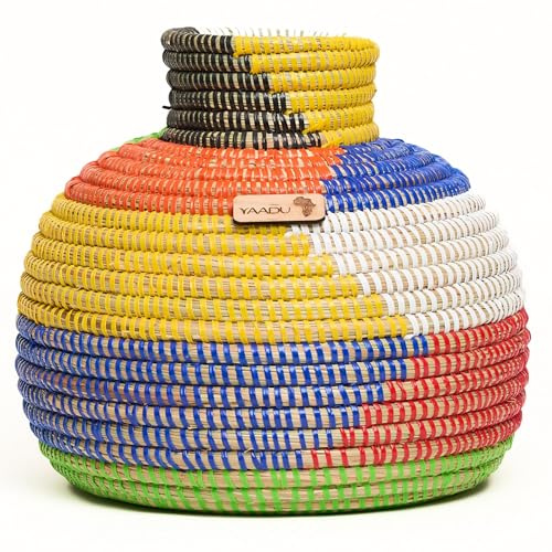 YAADU Geflochtene Vase Höhe ca. 24cm – Blumenvase, Gewebte Vase für Pampasgras, Natur Dekovase, Übertopf, Standvase, Pflanzenkorb, Blumentopf, Pflanzengefäß, Flechtkorb, Modell Ayo (Bunt, S)