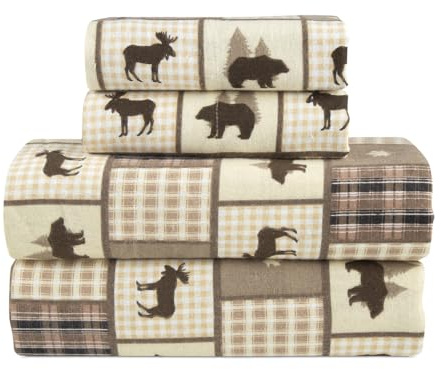 Flannel Sheets Twin Size Rich Cotton -High GSM Flannel Bed Sheet Deep Pockets - Warm & Cozy Flannel Sheet Set for All Seasons (Lodge Check)
