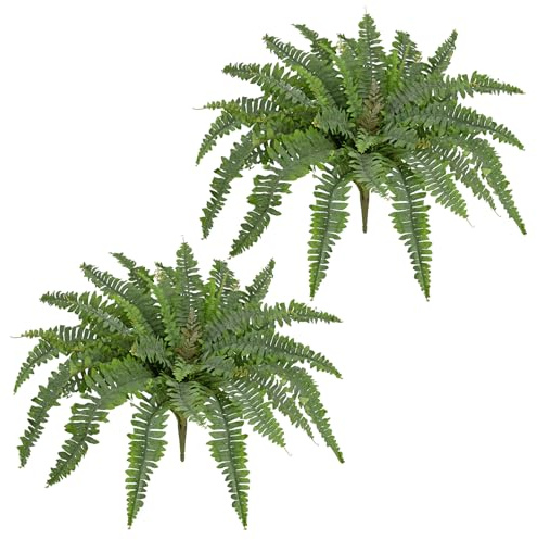 Hollyone Helechos artificiales de 27 pulgadas para exteriores, ramo de helecho Boston falso, planta de arbusto de helecho esmerilado para interiores, decoración del hogar, alféizar de ventana