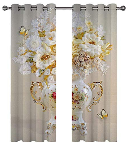 Verdunklungsvorhänge mit 3D-Vasen-Druck, für Schlafzimmer, Wohnzimmer, superweich, wärmeisoliert, Fensterbehandlungen, 165 cm lang, Kinderzimmervorhänge, 2er-Set