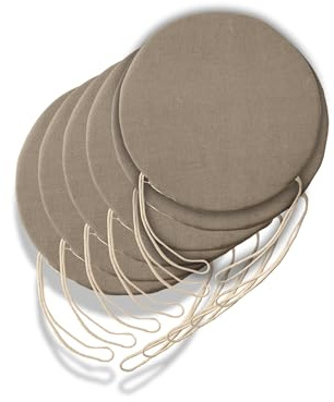6 runde Sitzkissen für Küchenstuhl, abnehmbarer Bezug, Sitzkissen für Wohnzimmerstühle, mit Bändern, hergestellt in Italien, Dicke 3 cm, Dekoration für Zuhause (Beige, Durchmesser 35 cm)