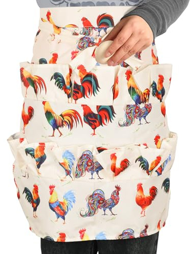 Huakaile 12 djupa fickor äggförkläde, kycklingägg samla förkläde, ägg som håller förkläde, anka gåsägg samlingsförkläde för hemmafru bondgård kök restaurang, Realistisk stil, en storlek