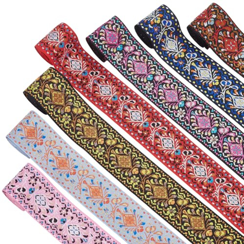 WEBEEDY 7 Farben Boho Jacquard Trim Wide Floral Embroidery Ribbon Trim Sewing Fabric Ribbon für Stirnband, Handtaschenband, Kleidung Dekoration, Geschenkverpackung, 14 Yards,4cm Breite