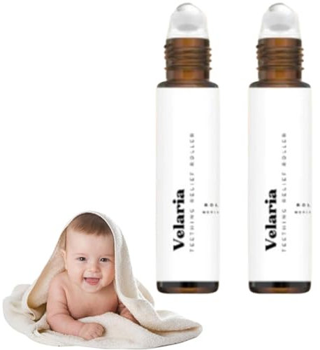 Velaria Zahnungsroller, natürlicher Schmerzlinderungsroller, natürliche Zahnungslinderung für Babys, Zahnungsrolleröl für die Wange, beruhigender Roller zur Linderung von Beschwerden (2pcs)