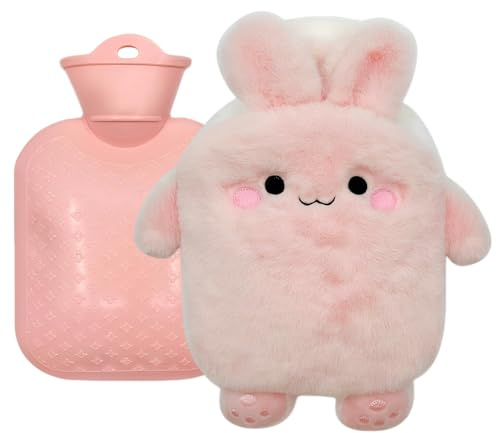 FENGCHUANG Borsa dell'Acqua Calda 400ml Borsa Acqua Calda Portatile, Borsa Dell'acqua Calda Rimovibile e Lavabile per Giornate Fredde, Dolori Mestruali e Muscolari (Rosa)