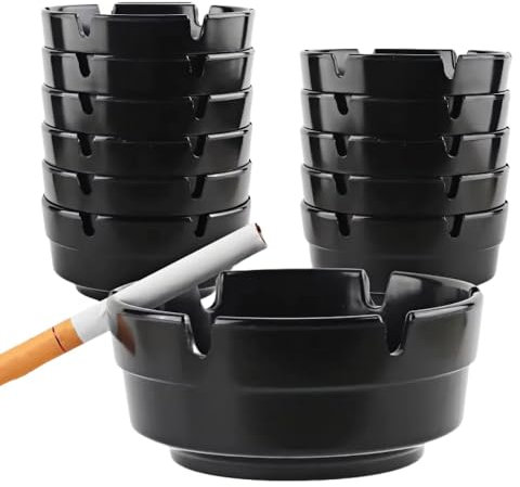 12 Pack Ashtray Set, Melamine Ashtrays, Round Ash Trays, for Home and Outdoor Use 8cm Diameter Cigarette Ashtrays, for Bars Office Restaurant or Outdoor, Black