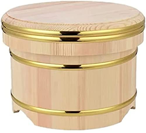 Traditional Japanese Wooden Sushi Rice Mixing Bowl with Copper Bands and Lid Sushi Making Accessory for Home and Restaurant Small Size