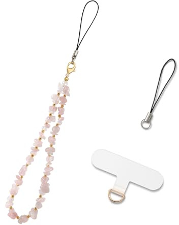 MORSUNBELA Handykette Perlen Handgelenk Kurz Handyband Rosa | Kurze Handykette mit Perlen fürs Handgelenk Handyband,Handyanhänger und Handyschmuck als praktisches Lanyard