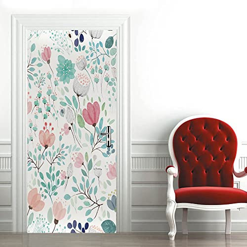 3D Tür Wandaufkleber Einfache Blumen Fototapete Türfolie Poster Tapete Aufkleber DIY Selbstklebende Wandbild PVC Wasserdichte Tapete B85 x H205cm