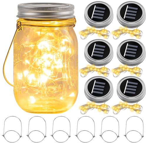 6 Stück 3m 30led Solarglas Solarleuchten, Lichterkette Für Flaschen, Solar Mason Jar Light Deckel, Für Glas Mason Jar Hängen Laterne Licht Garten Terrasse Hinterhof Hochzeit Party Decor Beleuchtung