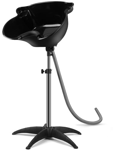 Portable Shampoo Bowl, 270 Degree Rotation of Hair Washing Basin, Height Adjustable Salon Sink with Drain Hoses for Home Salon Use