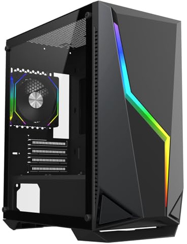 CiT Volt Gaming PC Case, Micro ATX PC Case, ARGB Fan, Tempered Glass, Black | Compact micro ATX computer case with pre-installed ARGB fan, Volt light strip, space for 8 fans and 280mm radiator support