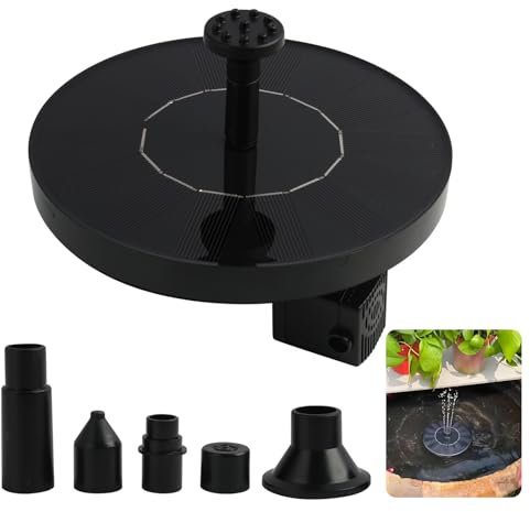 Fontana Solare da Esterno 1.4W, Pompa ad Acqua Solare Flottante con Pannelli in Vetro, Inclusi 4 Ugelli e 4 Aste di Fissaggio per Laghetti, Piscine, Acquari e Bagni per Uccelli (Nero)