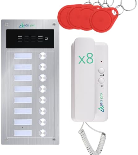 Kit d'interphone automatique 2 fils anti-vandalisme avec lecteur RFID | Complet avec téléphones, bloc d'alimentation | Très facile à installer. Installation pour encastrer et en surface