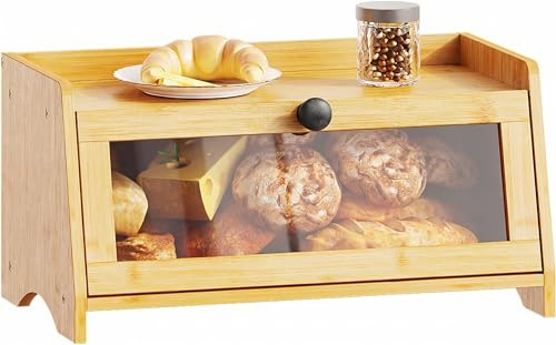 BAMBANG Bambus Brotkasten, Klein Brotkästen Holz für Küchentheke, brotbox küche zur Brotaufbewahrung, bread box Brotaufbewahrungsbehälter, Natürlich