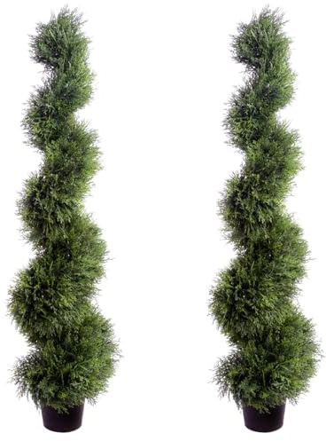 Pair Of Best Artificial Cedar Spiral Trees - Suitable For Outdoor Use (4ft)