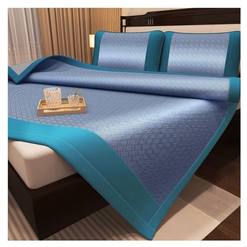 Colchoneta de dormir de seda de hielo de verano con 2 fundas de almohada, transpirable y plegable, correas elásticas, aromático, comodidad refrescante para noches calurosas, perfecto para el hogar y