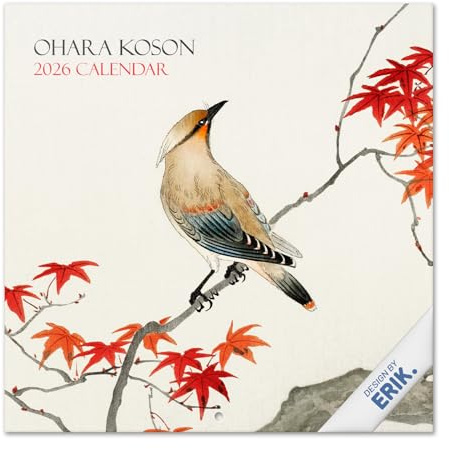 Grupo Erik - Calendrier 2026 Mural Ohara Koson - Calendrier Mural 2026 Mensuel Japonais │ Idee Cadeau : Calendriers Muraux │ De Janvier à Décembre : Espace pour notes et Illustrations (30x60 cm)