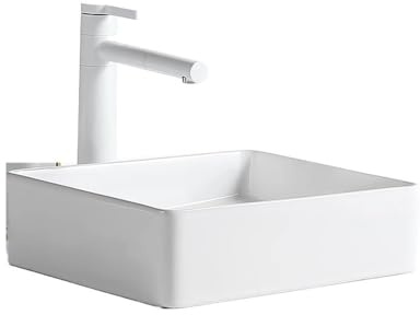 Lavabos de tocador Lavabo de baño cerámica 38 x 13 cm, moderno, minimalista, blanco, redondo, sobre encimera
