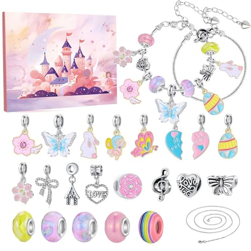 Calendario de Adviento pulsera Navidad | Juego de manualidades para 24 días – Adviento cuenta regresiva calendario joyas | para niñas, adolescentes, amantes de las manualidades, celebraciones