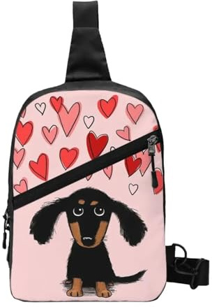 Süße Dackel-Welpe mit Valentins-Herzen, Brusttasche, Herren-Umhängetasche, Rucksack, Brusttasche, Reisetasche, Tagesrucksack, Schultertasche