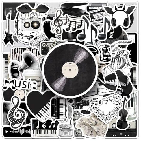 100Pcs Music Stickers, Black & White Creative Notes Waterproof Decor DIY Notebook Laptop Phone Case Luggage Bike Water Bottle Stickers, Music Gift, Rock Party Decor