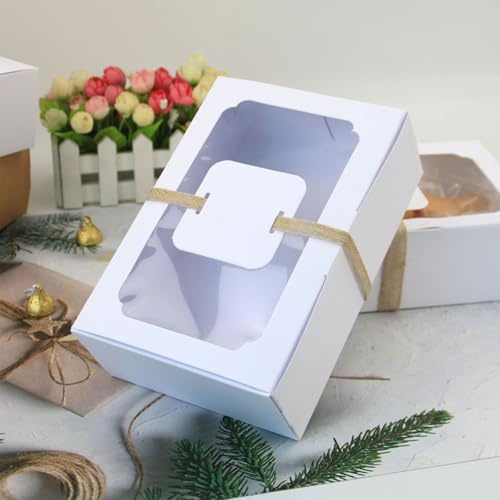 Colrid 12 Stück Boxen aus Kraftpapier, Süßigkeiten Schachtel, Kuchen Karton, mit Transparent Sichtfenster, Rechtecki, Recycelbar, Klare Fenster, für Kekse, Kuchen, Muffin, Dessert, Cupcakes (Weiß)