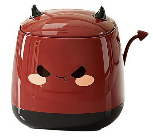 Utiant Desk Bin, 1.3L Cartoon Monster Small Bin with Lid (Black Red) | Press Lid Double Layer Bin for Bedroom, Study, Office Desk, Kitchen Countertop, Children's Room Waste Basket Can
