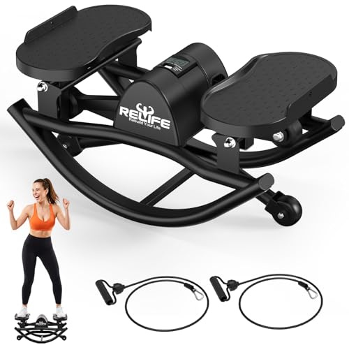 RELIFE REBUILD YOUR LIFE: Stepper oscilante para Uso doméstico. Oscilación Lateral. Movimiento 3D. Ahorra Espacio en casa y en el Piso. Incluye Bandas de Resistencia y Alfombrilla Antideslizante.