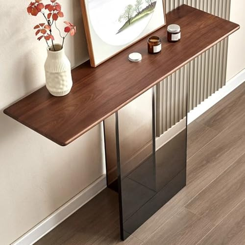 JINGSHIQIAOPL Mesa Consola de Madera Maciza, Patas de Acrílico, Consola Mueble para Recibidor, Salón o Pasillo, Acabado Nogal, Patas de Acrílico Transparente o Gris(Gray,120x35x73cm/47x14x29in)