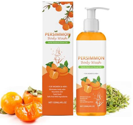 Persimmon Gel douche kaki contre les odeurs corporelles et les odeurs de vieillesse | Gel douche rafraîchissant à l'extrait de thé vert pour hommes et femmes | Nettoyant en profondeur | Savon naturel