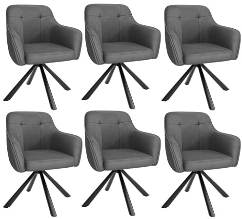 YOUDENOVA Esszimmerstühle 6er Set, 360° Drehbar mit Armlehnen, Samt Polsterstuhl für Esszimmer, Küche, Wohnzimmer & Büro, Stühle Esszimmer Dunkelgrau