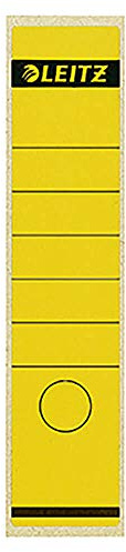 Leitz Rückenschild selbstklebend für Standard- und Hartpappe-Ordner, 10 Stück, 80 mm Rückenbreite, Langes und breites Format, 62 x 285 mm, Papier, gelb, 16400015